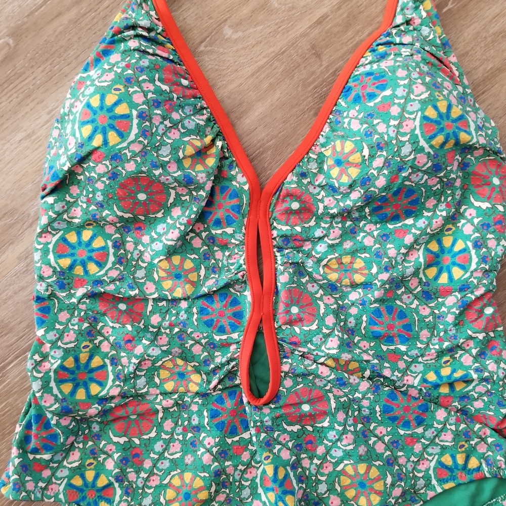 RHODE Green Multicolor Halter One-Piece Swimsuit with Orange Trim - Picture 5 of 9
